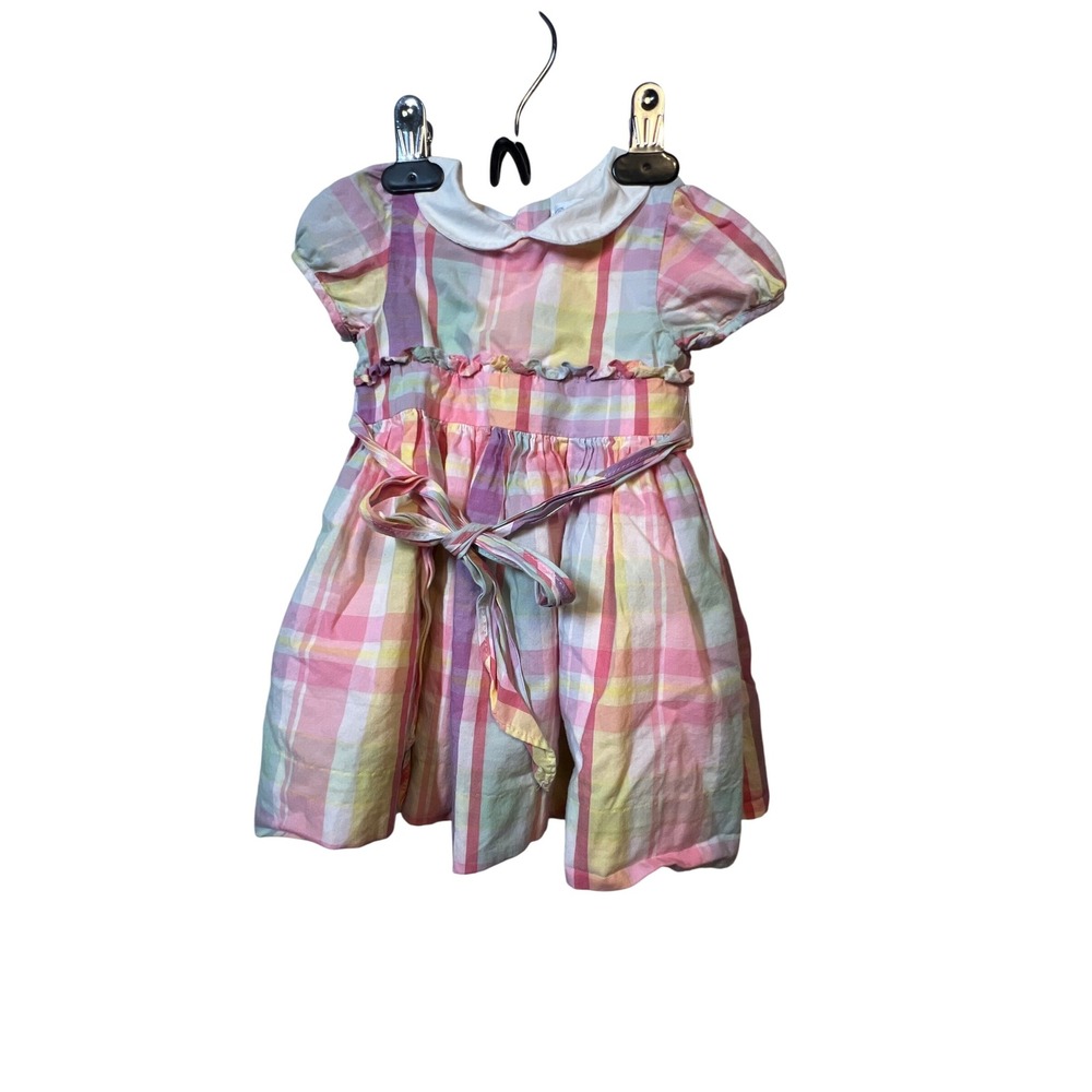 Ralph Lauren‎ Plaid Dress Peter Pan Collar Ruffle Belted Pastel 9M